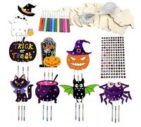 8 Pack Halloween Wind Chime Kit for Kids，Make Your own Wind Chimes Halloween Arts and Crafts, Painting Decorations, Hanging Decorations, Coloring Party Decorations