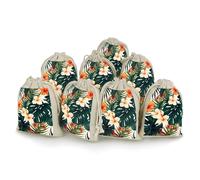 8 Pack Hawaiian Flower Palm Leaves Muslin Bags 5x7 Inch Cotton Linen Drawstring Pouches for Gifts Jewelry Wedding Favors Party Reusable Cloth Storage Sacks with Double Strings for Jewelry DIY Crafts