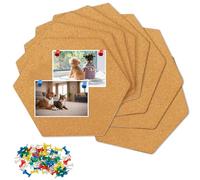8 Pack Hexagon Cork Boards with 40 Colorful Push Pins, DIY Self Adhesive Bulletin Board, 0.6cm Thick Notice Boards for Wall, Home, Office, School, Decorative Cork Board Tiles for Notes, Drawing, Memo