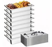 8 Pack Hotel Pans 1/4 Size Stainless Steel Hotel Pans with lids 2.55" Deep Steam Table Pan, Anti-Jam Stackable Hotel Pan Dishwasher & Oven Safe, Commercial Trays for Restaurant Party Catering Supplies