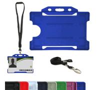 8 Pack ID Card Holders Badge Holders Lanyard Neck Strap One Sided Recyclable - Work Visitor Student Pass Office School University Name Tag Metal Clip (8 Blue ID Holders + 8 Lanyards)