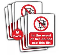 8-Pack In The Event Of Fire Do Not Use This Lift Vinyl Sticker Notice signs - Water/Weather proof/Long lasting