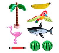 8 Pack Inflatable Palm Trees Flamingo Hat Shark Parrot Banana Beach Balls Set with 2 Watermelon Balloons for Hawaiian Party Decor Summer Pool Beach Party Supplies Outdoor Decorations