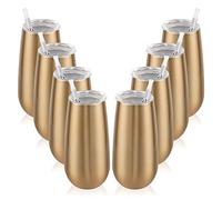 8 Pack Insulated Champagne Tumblers, Stemless Champagne Tumbler 6 Oz, Champagne Flutes Wine Tumbler, Unbreakable Cocktail Cups with Lid, Gift for Family Friends Christmas Birthday Wedding (Gold)