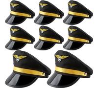 8 Pack Kids Pilot Hats Airplane Captain Hat Airline Pilot Hat for Boys Girls Halloween Party Costume Accessory