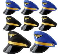 8 Pack Kids Pilot Hats Airplane Captain Hat Airline Pilot Hat for Boys Girls Halloween Party Costume Accessory