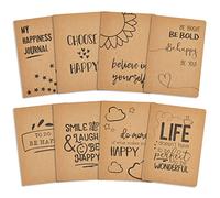 8 Pack Kraft Notebook A5, Happiness Themed College Ruled Journals, 80 Pages for Students School Office (Brown, 14.8 x 21 cm)