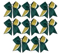 8 Pack Large Glitter Hair Bows 8 Inch Cheerleader Softball Team Bow Ponytail Holder Accessories for Cheerleaders Football Competition Sports Green Gold White