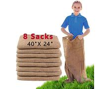8 Pack Large Hessian Sacks, 100 x 61 cm Potato Storage Bags for Gardens, Jute Burlap Bags for Frost Protection, Coffee Beans, Plant sacks, Sack races, Outdoors Games for Party, Carnival, Easter