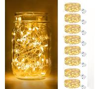 8 Pack LED Fairy Lights Battery Operated, 2M 20LED Mini String Lights, IP65 Waterproof Silver Wire Small Bottle Light Indoor Outdoor for Jars, Christmas, Party, Warm White
