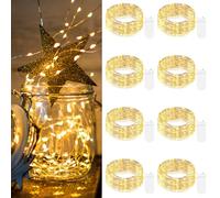 8 Pack LED Fairy Lights Battery Operated, 2M/7FT 20LED Small String Lights Battery Powered Waterproof Mini Silver Wire Fairy Lights Indoor Outdoor for Jars Bedroom Christmas Wedding Party, Warm White