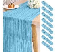 8 Pack Light Blue Gauze Cheesecloth Table Runner ,10ft Long Rustic Gauze Boho Wedding Table Runners 21.5 x 120 Inch for Wedding,Bridal Shower,Party,Banquet Decoration