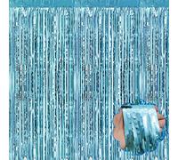 8 Pack Light Blue Tinsel Foil Fringe Curtain Backdrop, 3.28Ft x 8.2Ft Metallic Streamers for Photo Booth, Birthday, Wedding, Valentine's Day, Mardi Gras, New Year, Disco Party Decorations