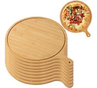 8 Pack Lightweight Wooden Pizza Serving Boards with Handles - Perfect for Pizza Making & Storage Fits Up to 13 Inches - Stylish Light Brown 12 Inch Size