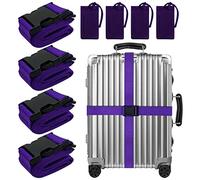8 Pack Luggage Straps Suitcase Tags Set,Adjustable Suitcase Belts TSA Approved Silicone Luggage Tags Travel Suitcase Tags with Name ID Card for Luggage Suitcase Travel Accessories - Purple