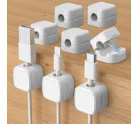 8 Pack Magnetic Cable Tidy Clips,Self Adhesive Phone Charger Wire Organiser,White Wire Holder Cable Clips for Nightstand, Kitchen Appliances, Office Supplies, Phone Cable, Wall, Car