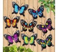 8 Pack Metal Butterfly Wall Decor, 6.7" 3D Outdoor Fence Wall Art Decor, Butterflies Wall Sculpture Hanging Decorations for Garden Yard Living Room Bedroom Patio Balcony, Gifts for Mom Friends