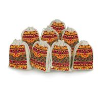 8 Pack Mexican Folk Art Boho Muslin Bags 5x7 Inch Cotton Linen Drawstring Pouches for Gifts Jewelry Wedding Favors Party Reusable Cloth Storage Sacks with Double Strings for Jewelry DIY Crafts
