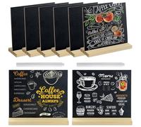 8 Pack Mini Chalkboard Signs, Small Blackboard with Wooden Stands Base, Message Tabletop Boards, Standing Chalk Boards with 2 White chalks for Weddings, Party, Buffet, Cafe, Table Numbers (13 * 15cm)