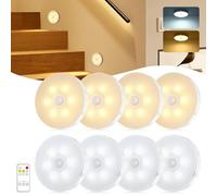 8 Pack Motion Sensor Lights Indoors,12 LEDs Stair Lights with Remote Control,5 Modes USB Charging Cupboard Lights Warm/Cool White,Dimmable LED Night Light for Closet,Hallway,Kitchen,Cabinet