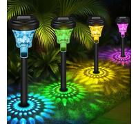 8 Pack Multi Coloured Solar Lights Outdoor Garden, Warm White & RGB Colour Changing Mode, IP65 Waterproof Solar Lights Colourful, Multicoloured Garden Landscape Light for Lawn Path