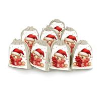 8 Pack Muslin Bags Cotton Drawstring Bags Sachet Bag,Reusable Linen Gift Bags Washable Empty Gift Pouch for Jewelry Party Favors Wrapping Santa Hat Gift And Merry Christmas DIY Christmas Gifts Candy B