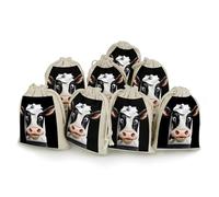 8 Pack Muslin Bags Cotton Drawstring Bags Sachet Bag,Reusable Linen Gift Bags Washable Empty Gift Pouch for Jewelry Party Favors Wrapping Cow Face Box DIY Christmas Gifts Candy Bags 4.9x6.7 Inches