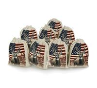 8 Pack Muslin Bags Cotton Drawstring Bags Sachet Bag,Reusable Linen Gift Bags Washable Empty Gift Pouch for Jewelry Party Favors Wrapping Americana Flag Deer DIY Christmas Gifts Candy Bags 4.9x6.7 Inc