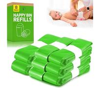 8 Pack Nappy Bin Refills - 4.5m Each Roll, Holds Up to 232 Nappies -Smellproof, Leak-Resistant Diaper Bin Bags Compatible with Angelcare, Spross, Twist & Click, Tommee Tippee (Packaging may Vary)