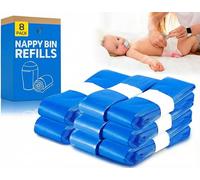 8 Pack Nappy Bin Refills - 4.5m Each Roll, Holds Up to 232 Nappies -Smellproof, Leak-Resistant Diaper Bin Bags Compatible with Angelcare, Spross, Twist & Click, Tommee Tippee (Blue) (Blue)