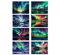 8 Pack Northern Lights Landscape Kits for Adults, 5D Diamond Art Kit Paint for Beginners, DIY Round Full Drill, Gem Art Crystal Art for Home Decor Gift(12X16 in)