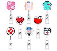 8 Pack Nurse Badge Reels, Retractable Cute Nursing ID Reels for Nurses, Doctor, Medical Health Hospital Office Worker Gifts