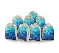 8 Pack Ocean Sea Blue Mermaid Fish Scale Muslin Bags 5x7 Inch Cotton Linen Drawstring Pouches for Gifts Jewelry Wedding Favors Party Reusable Cloth Storage Sacks with Double Strings for Jewelry DIY Cr