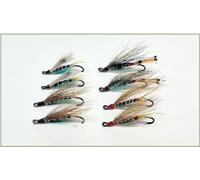 8 Pack of Blue Charm, Hairy Mary, Executioner, Black Doctor Single Hook Salmon Flies, Choice of Sizes (6)