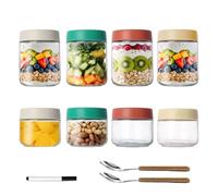 8 Pack Overnight Oats Containers with Lids, 16oz & 10 oz Glass Mason Jars with Wood Lids, Wide Mouth Glass Food Storage Container for Breakfast Oatmeal Container to Go, Salad Meal Prep Jars for Food S