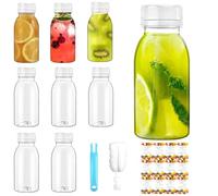8 Pack Plastic Juice Bottles with Lids, 200ml Sensory Bottles Empty, with Black Caps Stickers and Cup Brush Food Grade BPA Free PP for Juicing Milkshake Iced Coffee Water Cold Drinks Storage Smoothie