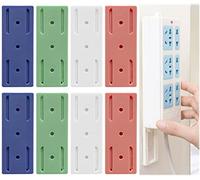 8 Pack Power Strip Holder, 4 Colors Self Adhesive Fixator Wall Mount Plug-in Socket Fixer Bracket Stand Surge Protector Punch Free for Remote Control Router Desk Computer Office Cable Management