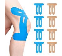 8 Pack Pre-Cut Kinesiology Knee Tape, Waterproof Knee Support Strips, Blue + Skin Tone, Muscle Support Patches for Knee Pain Relief & Injury Recovery, Hypoallergenic Sports Tape for Athletes & Rehab