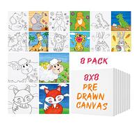 8 Pack Pre Drawn Canvas for Painting, 8" X 8" Cute Animals Painting Canvas Bulk, Art Canvases for Painting for Kids Students School Home, Easter Gifts