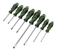 8 PACK Premium Soft Grip Screwdriver Set - Slotted & Phillips Various Size GREEN