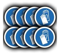 8 Pack - Protective Gloves Must Be Worn Stickers - 85mm Hand Workplace Safety Vinyl Decals