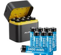 8 Pack Rechargeable Lithium AA Batteries with Charger, 3400mWh High Capacity 1.5V AA Batteries, Long Lasting Rechargeable AA Li-ion Battery with 2 in 1 Charging-Storage Box