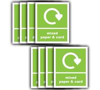 8-Pack - Recycling Bin Sticker Label - Mixed Paper & Card Bin Stickers - 110mm x 90mm Waterproof
