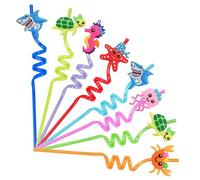 8 Pack Reusable Drinking Straws Party Straws, Curly Straws, Novelty Birthday Party Decorations Cartoon Straws Supplies Family Reunion Party Favors