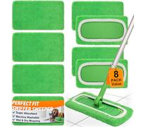8 Pack Reusable Microfiber Mop Pads Compatible with Swiffer Sweeper, Machine Washable Microfiber Refills for Wet & Dry Floor Cleaning, Swifer Mopping Pad Refills Fits Hardwood, Marble, Tile & Laminate