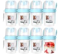 8 Pack Reusable Overnight Oats Container Bulk, Plastic Yogurt Cereal Pots with Lid & Spoon, On The Go Clear Salad Storage Cups Jars Bottles for Breakfast Fruit Milk Smoothie, Office Travel Meal Prep
