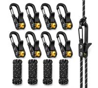 8 Pack Rope Roller Tensioner Kit with 13 FT x 4mm Reflective Tie Down Ropes