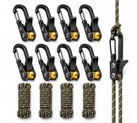 8 Pack Rope Roller Tensioner Kit with 13 FT x 4mm Reflective Tie Down Ropes