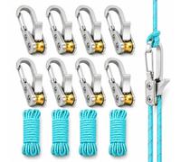 8 Pack Rope Roller Tensioner Kit with 13 FT x 4mm Reflective Tie Down Ropes