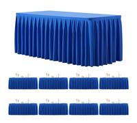8 Pack Royal Blue Rectangle Tablecloth 8 FT Stretch Spandex Fitted Table Cloth for 8 Foot Rectangle Tables Banquet Tablecloths Wrinkle Free Table Cover Skirt Ruffle Tablecloth for Party Wedding